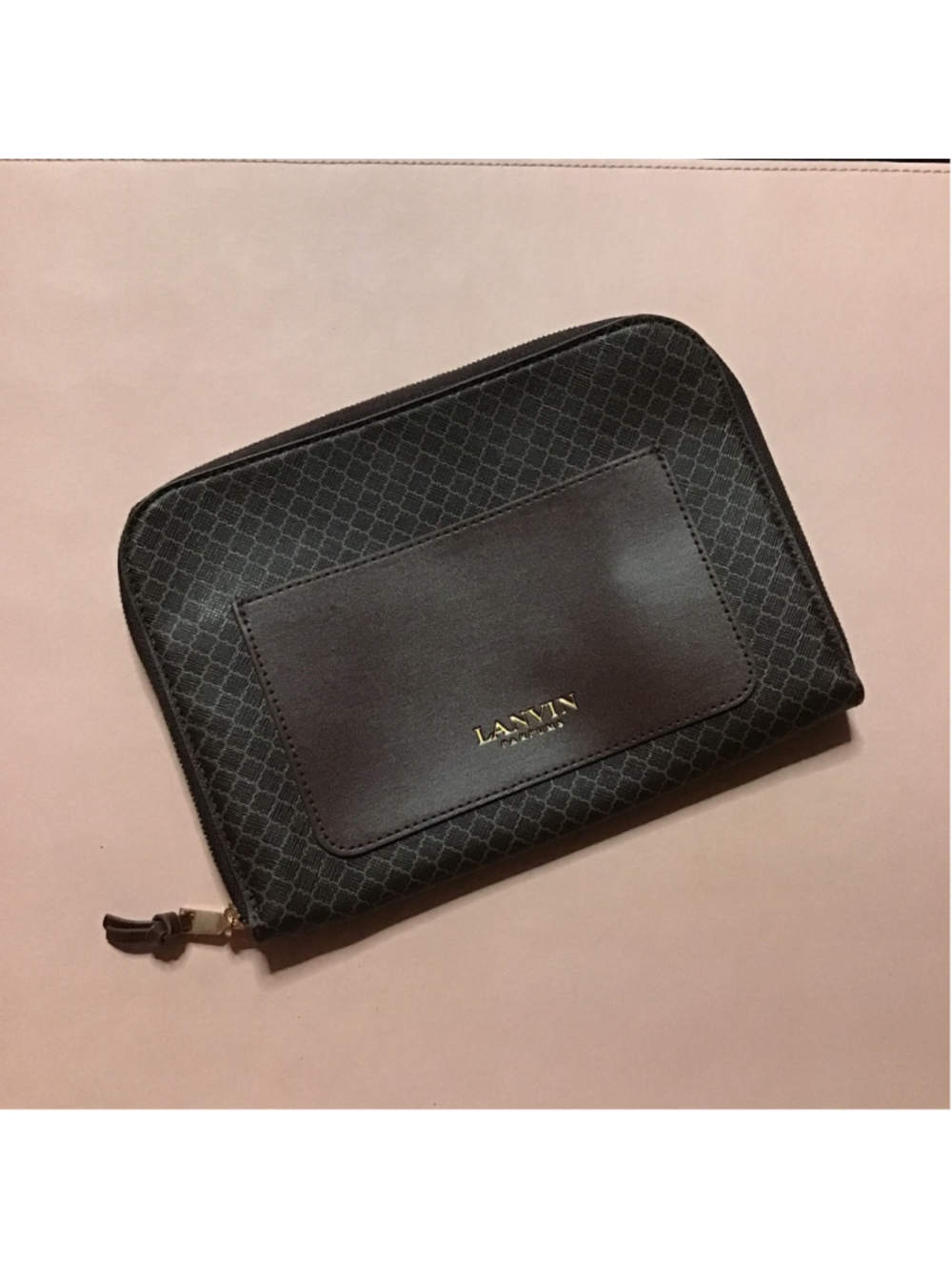 LANVIN Brown Cosmetic Bag with Gold Accents